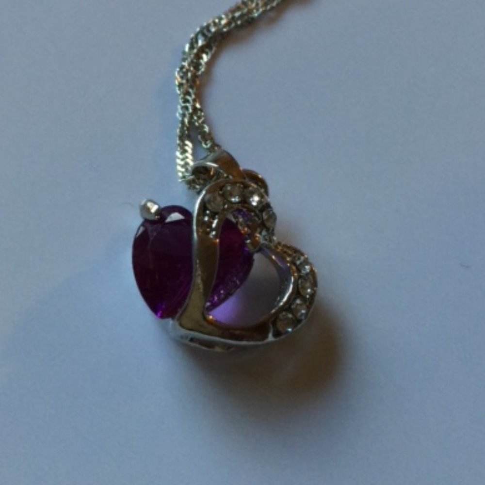 925 Silver Chain Crystal Heart Pendant Necklace - Picture 3 of 4
